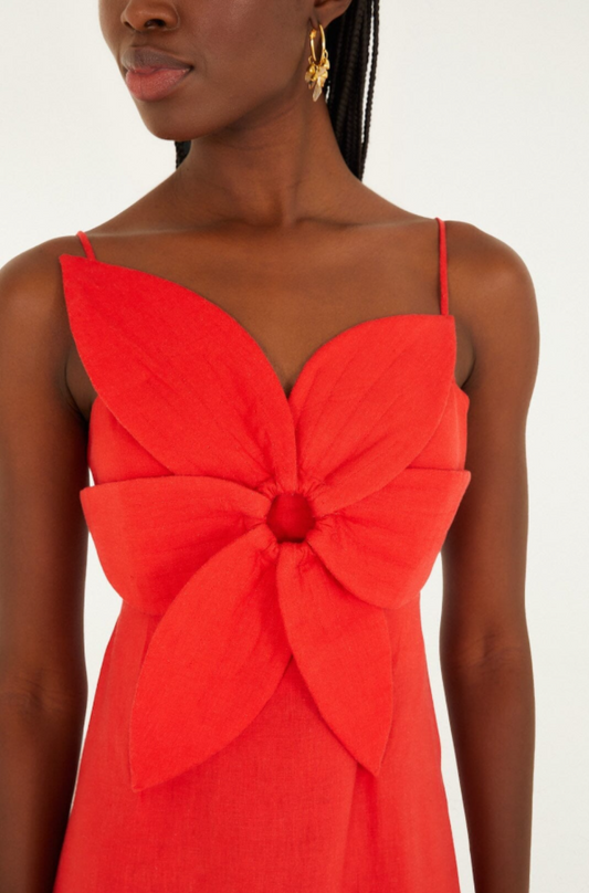 Farm Rio 3-D Flower Mini Dress - Red
