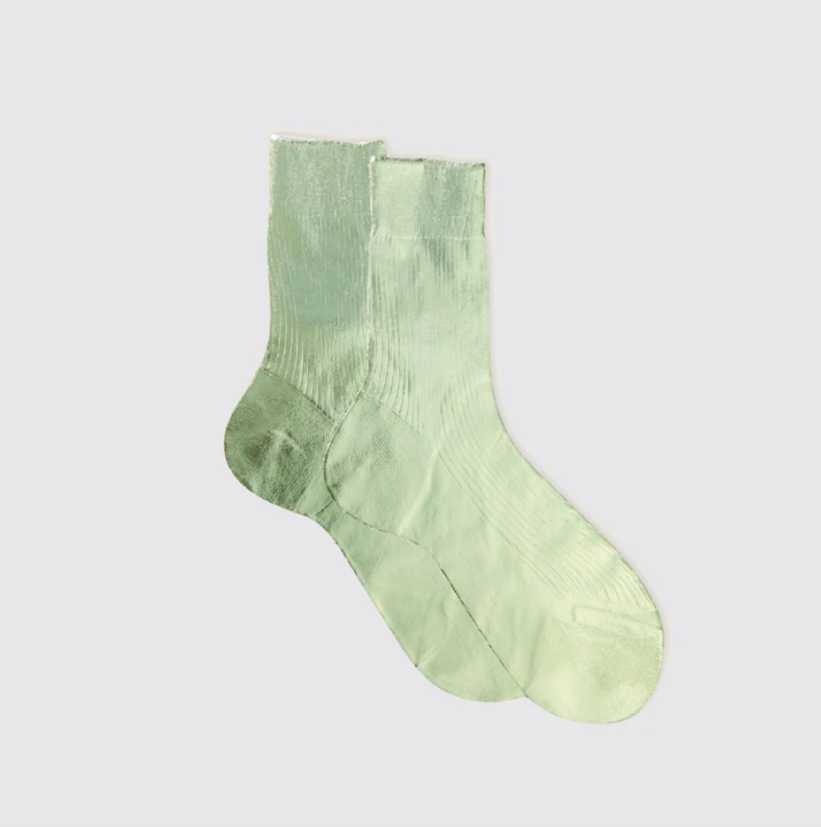 Maria la Rosa One Rib Metallic Sock - Verdino