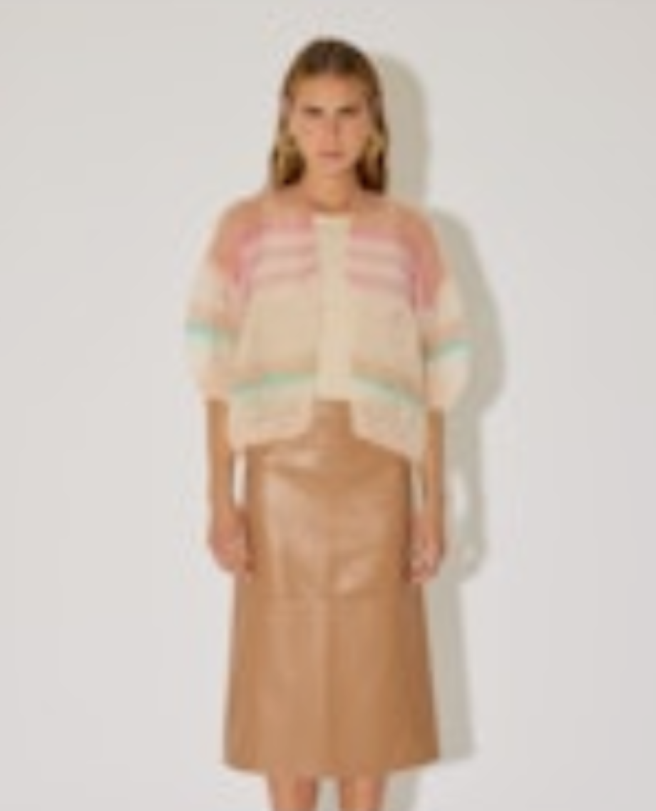 Maiami Mohair Short Sleeve Bomber Cardigan - Pastel Stripes