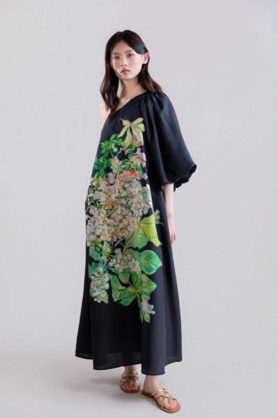 Psophia Printed Habotai Silk Dress - Black