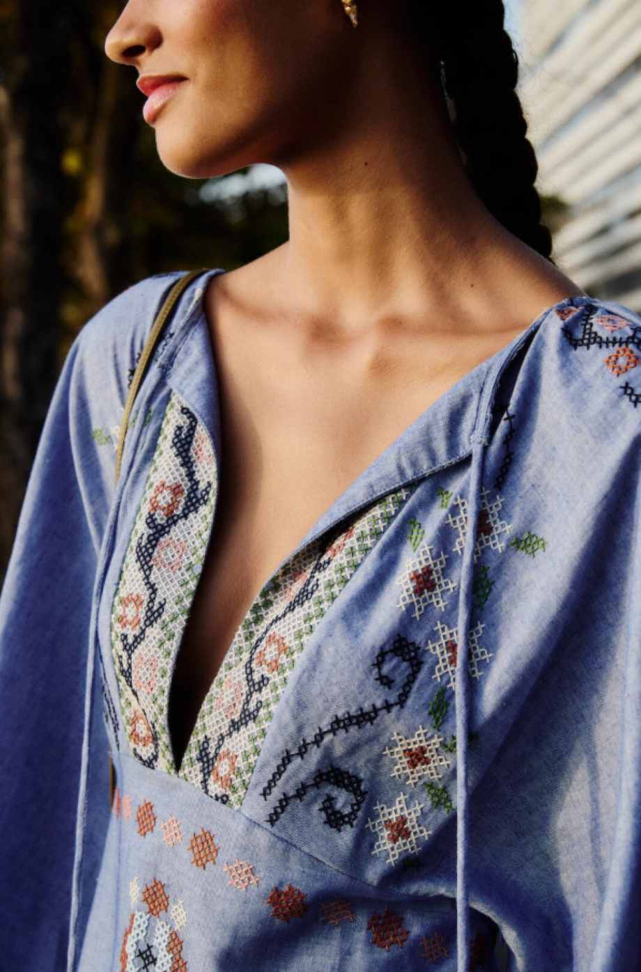 Farm Rio Garden Tapestry Embroidered Midi Dress - Blue