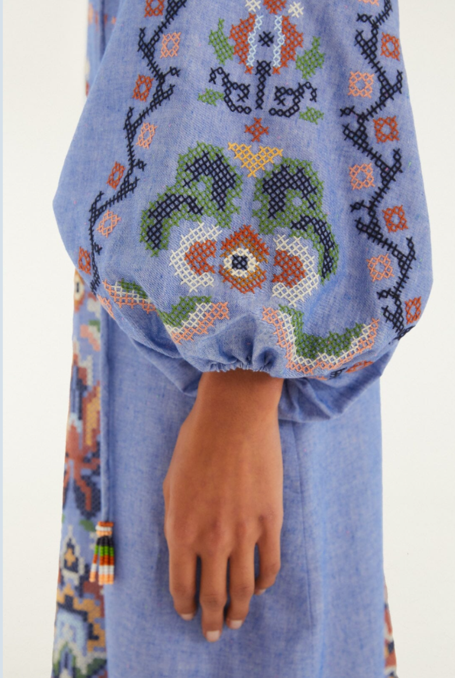 Farm Rio Garden Tapestry Embroidered Midi Dress - Blue