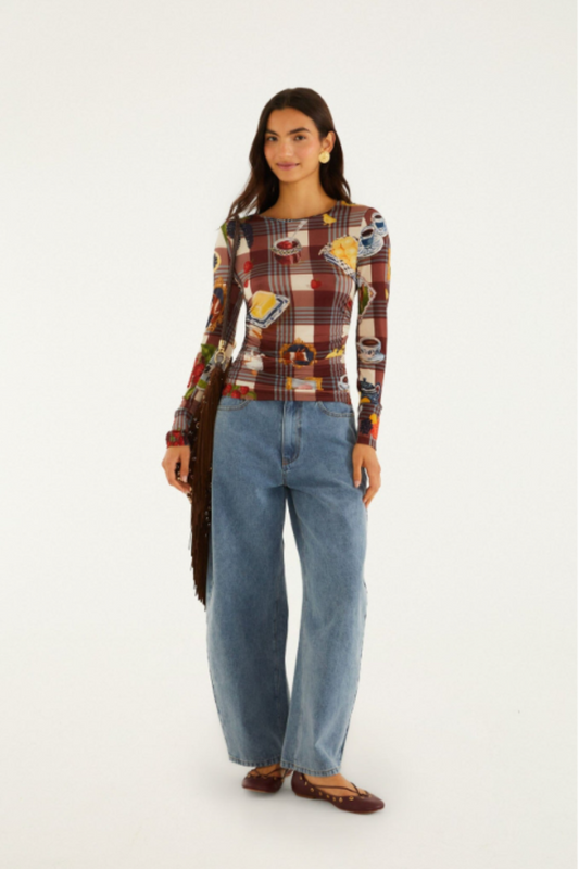 Farm Rio Country Table Tartan Top - Brown