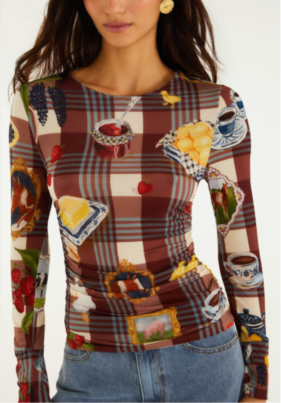 Farm Rio Country Table Tartan Top - Brown