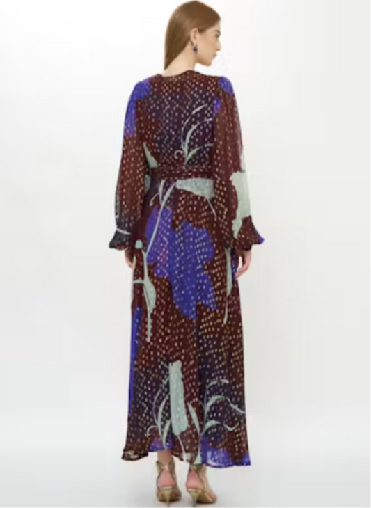 Oliphant Wrap Maxi Dress - Hague Blue/Maroon