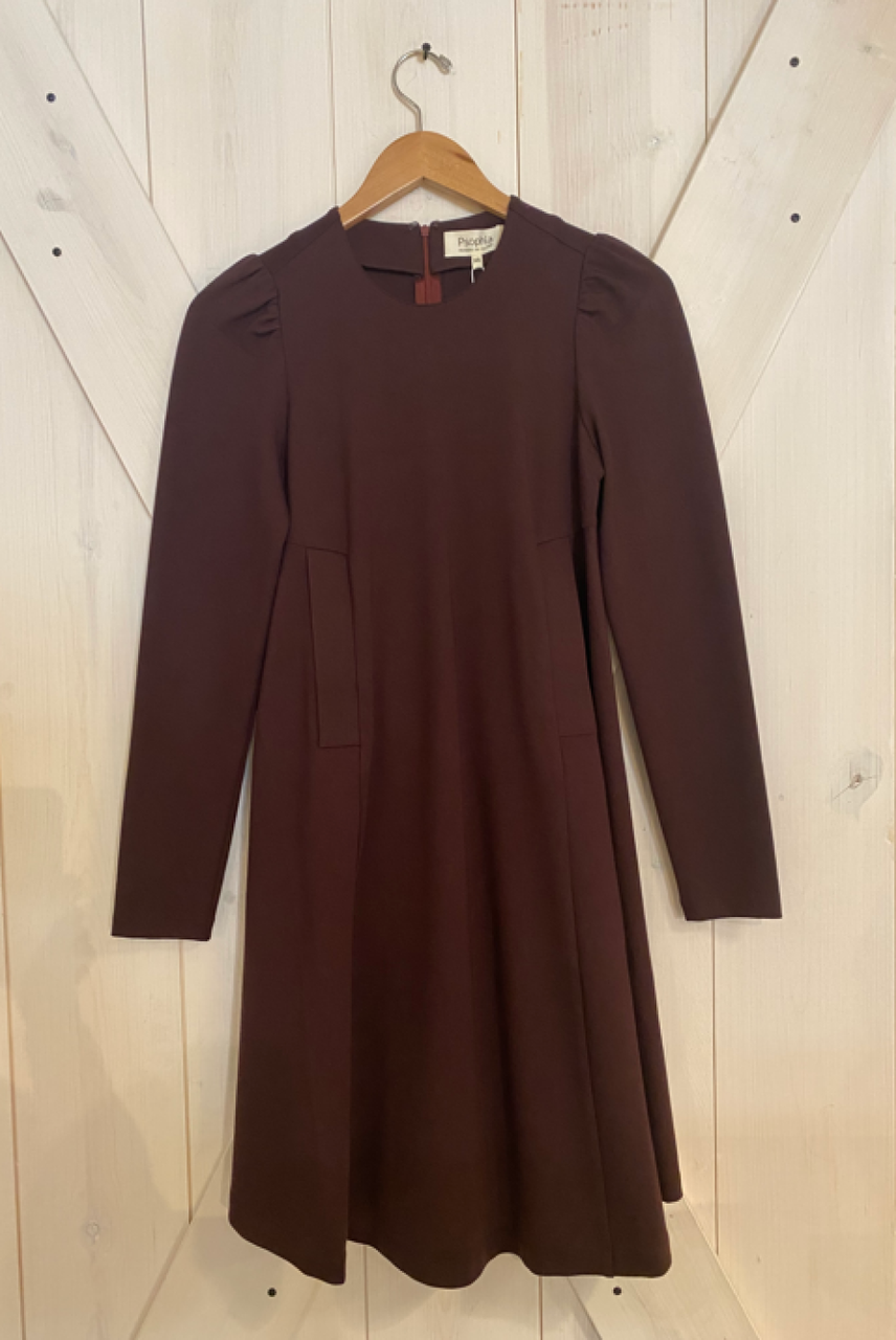 Psophia Knit Tailoring Long Sleeve Dress - Chestnut