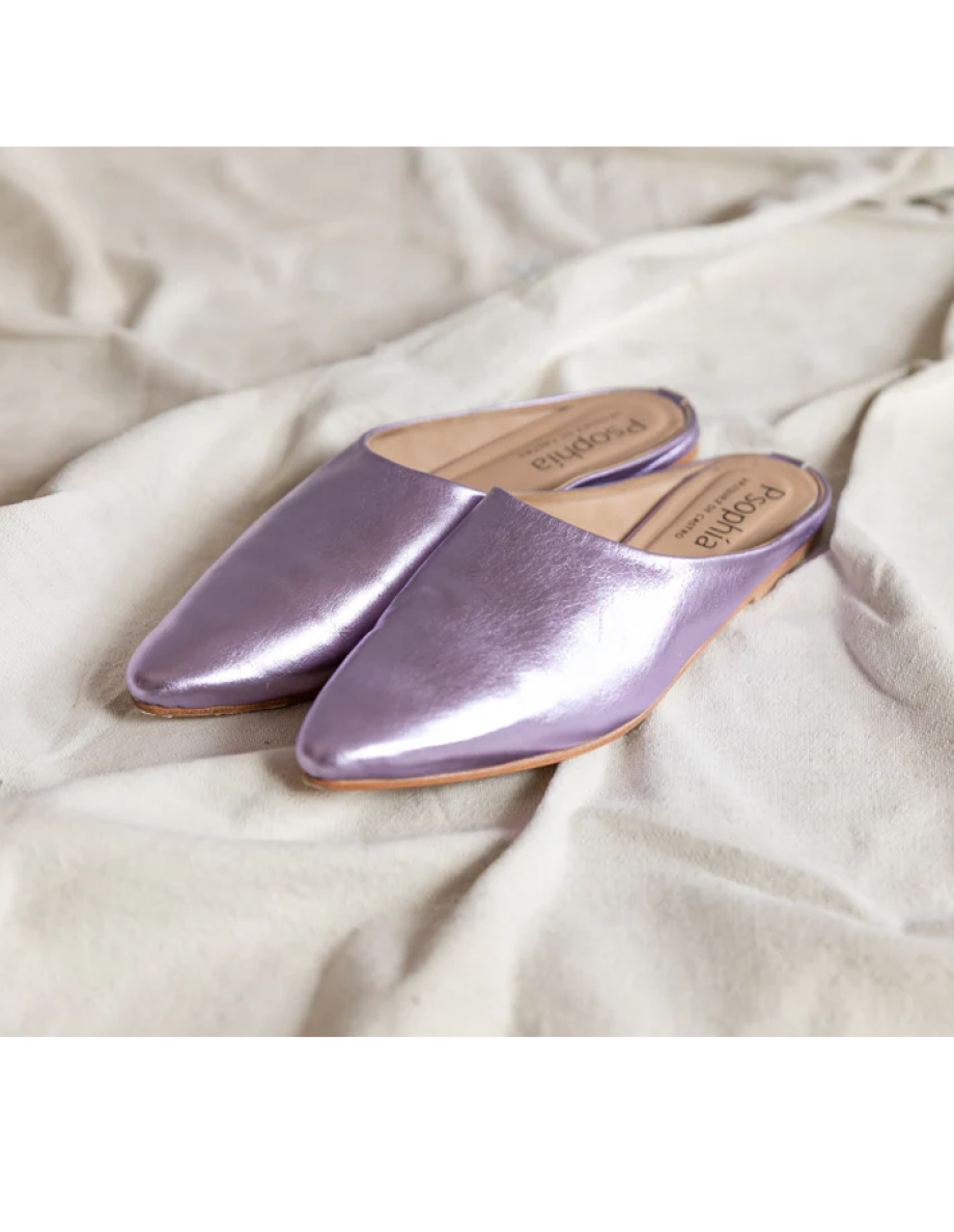 Psophia Open Back Leather Babouche - Lilac