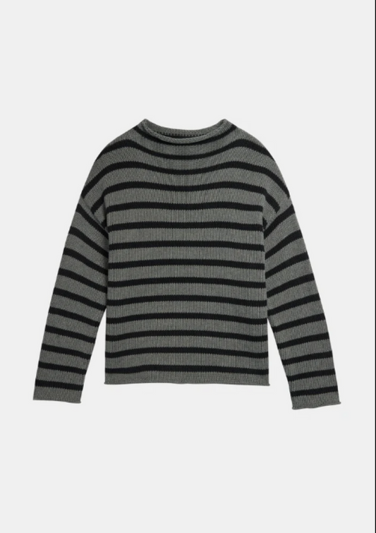 DemyLee Lamis Stripe Sweater - Dark Heather Grey/Black