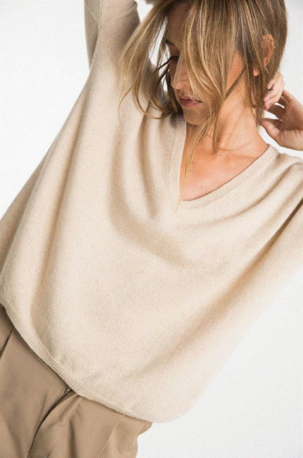 Stone V-Neck Cashmere Sweater - Beige