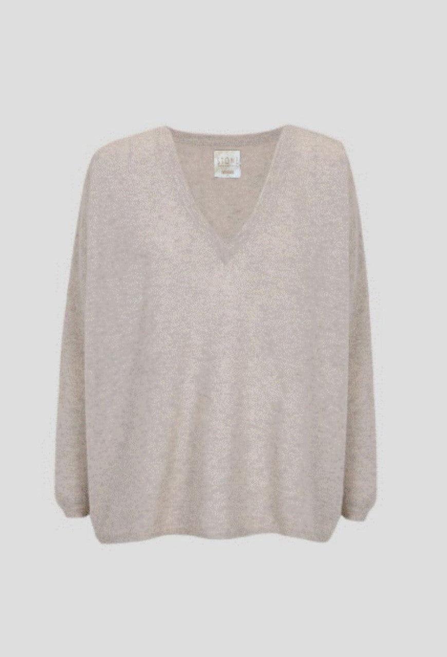Stone V-Neck Cashmere Sweater - Cloud Grey