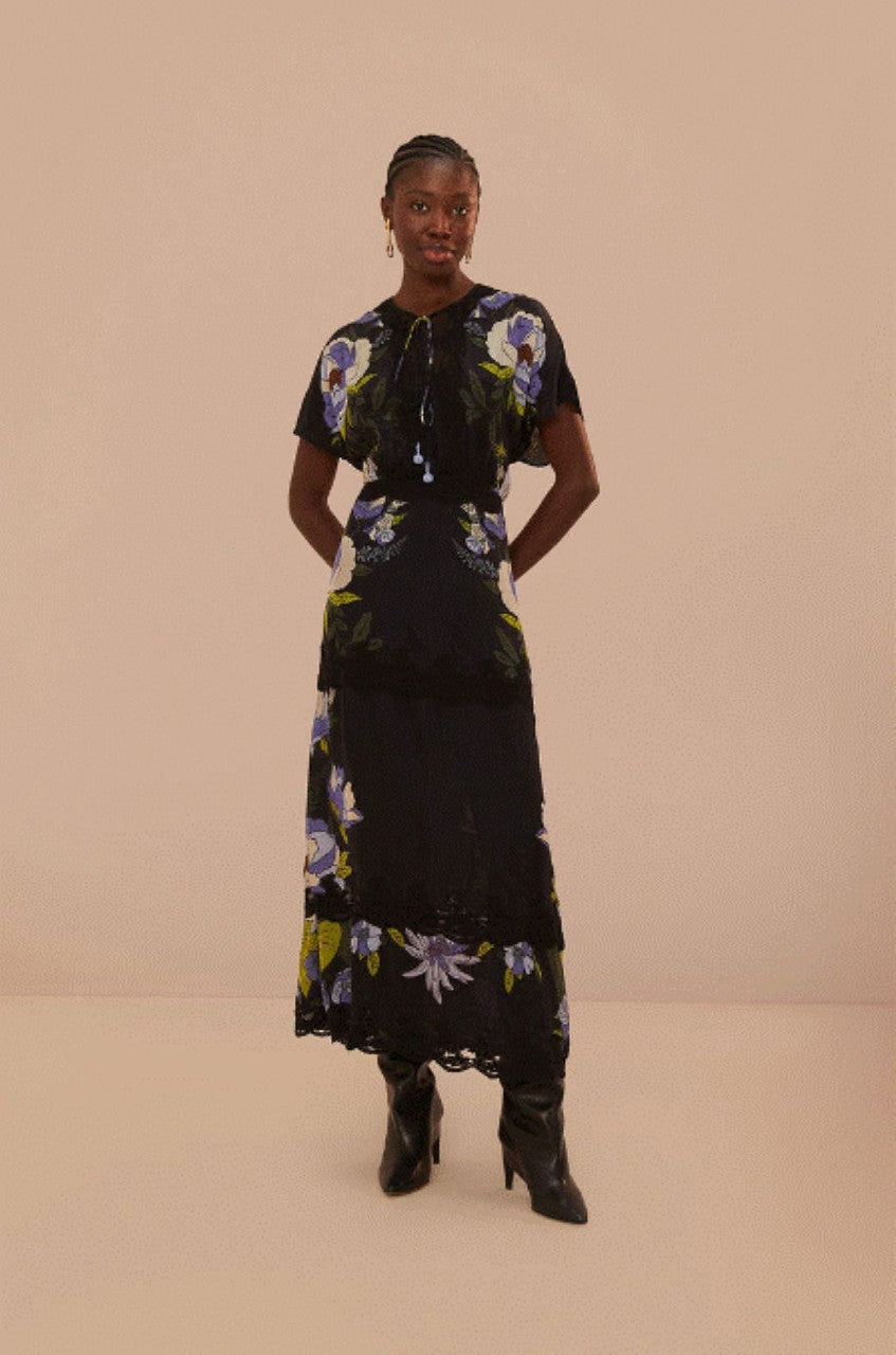 Farm Rio Soft Garden Lace Maxi Dress - Black