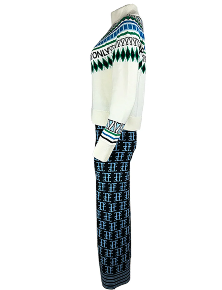 Team Event Jacquard Knit Pant - Ice Blue/Black