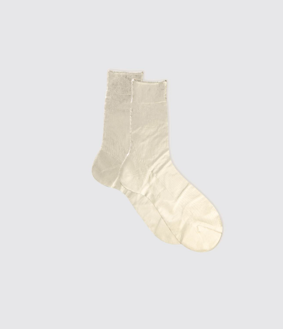 Maria la Rosa One Rib Laminated Metallic Sock - Platino