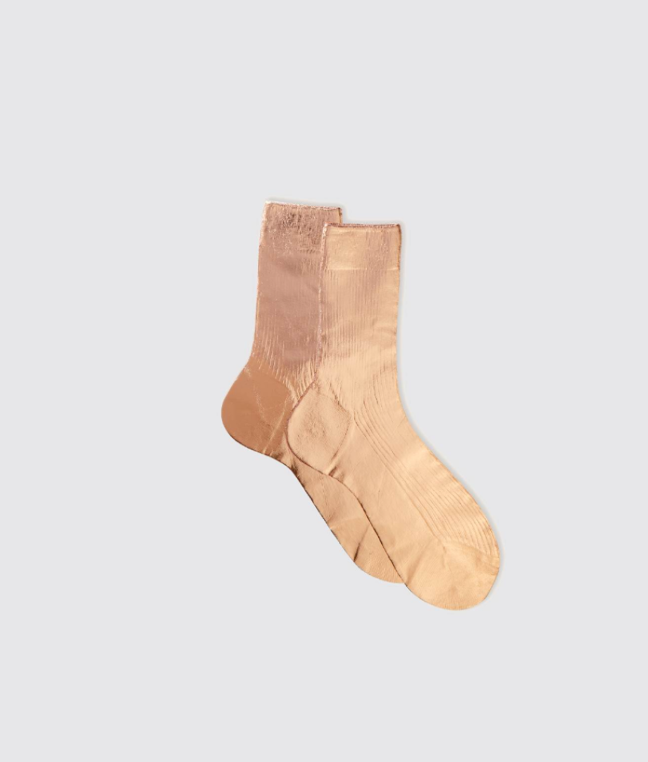 Maria la Rosa One Rib Laminated Metallic Sock - Rosa