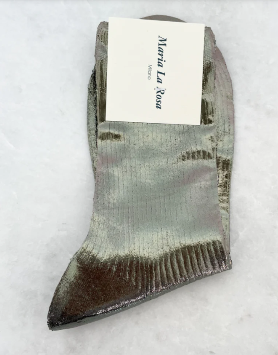 Maria la Rosa One Rib Laminated Metallic Sock - Grey