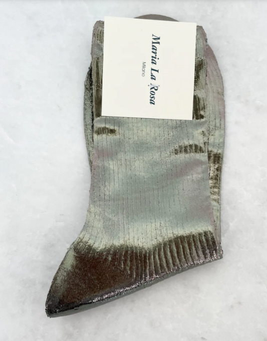 Maria la Rosa One Rib Laminated Metallic Sock - Grey