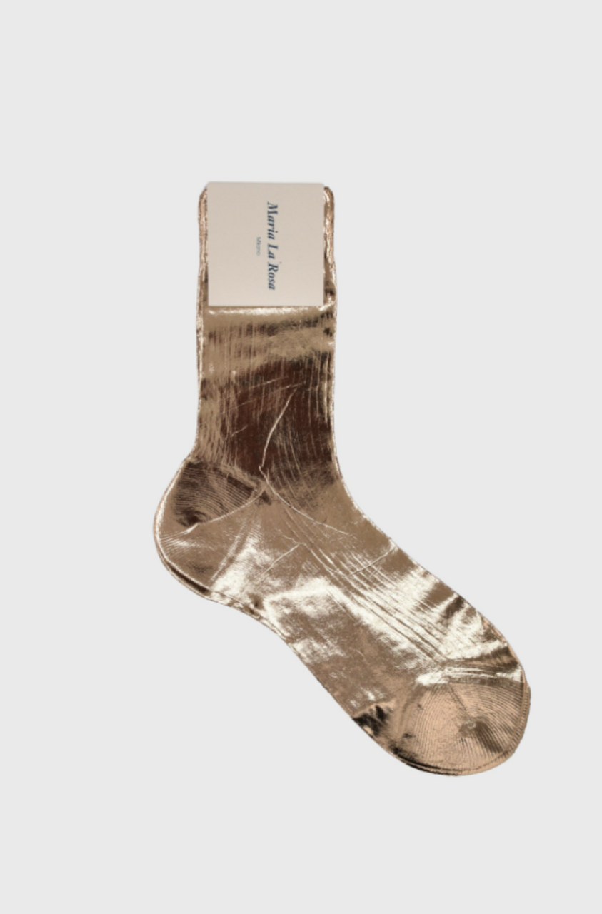 Maria la Rosa One Rib Laminated Metallic Sock - Bruciato