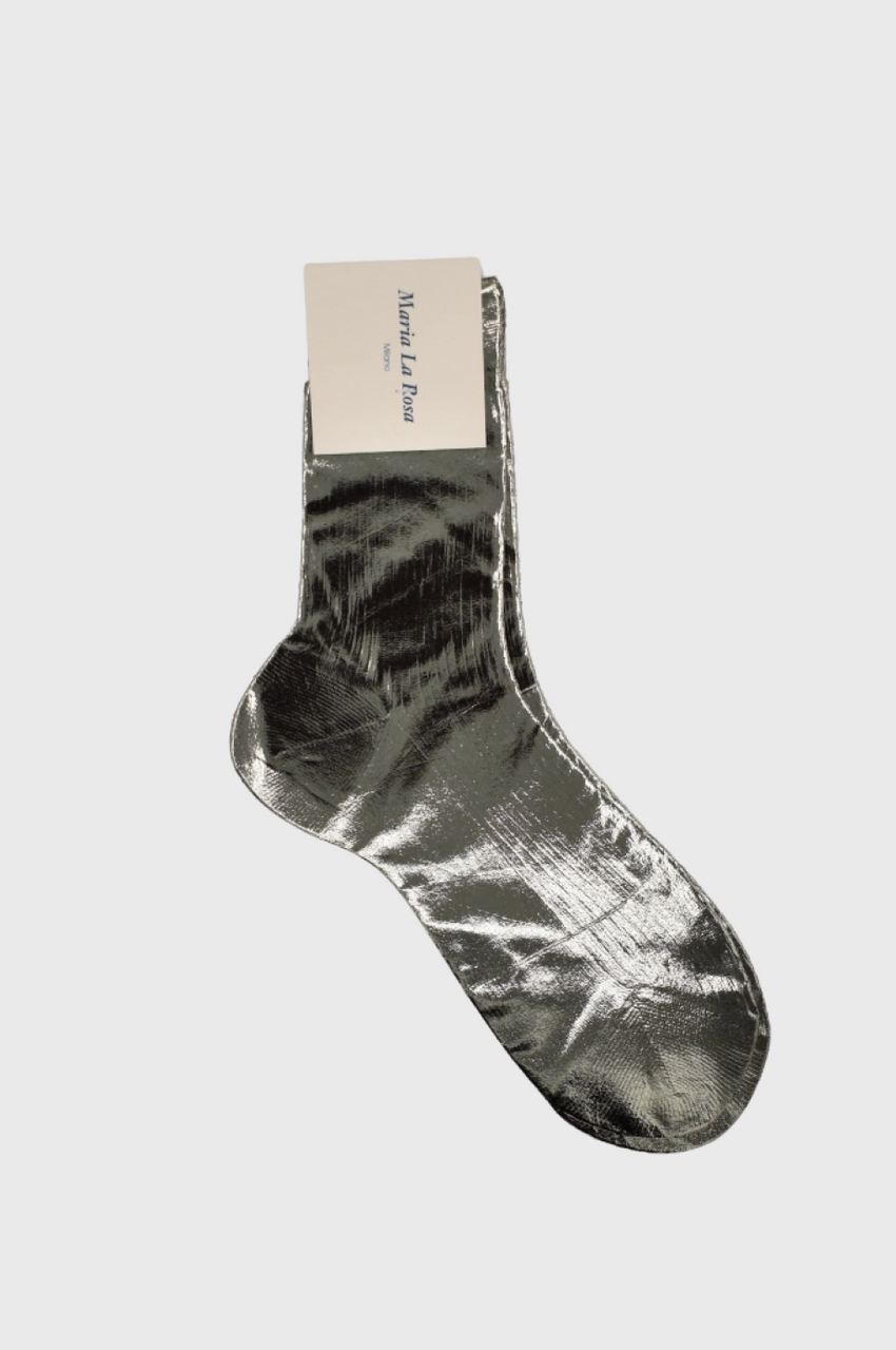 Maria la Rosa One Rib Laminated Metallic Sock - Grey