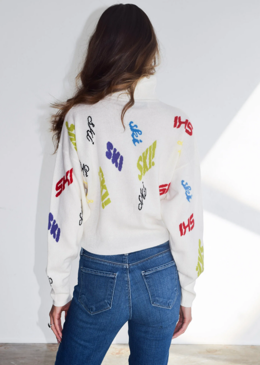 Never a Wallflower Graphic "Ski" Cashmere Turtleneck - Cream