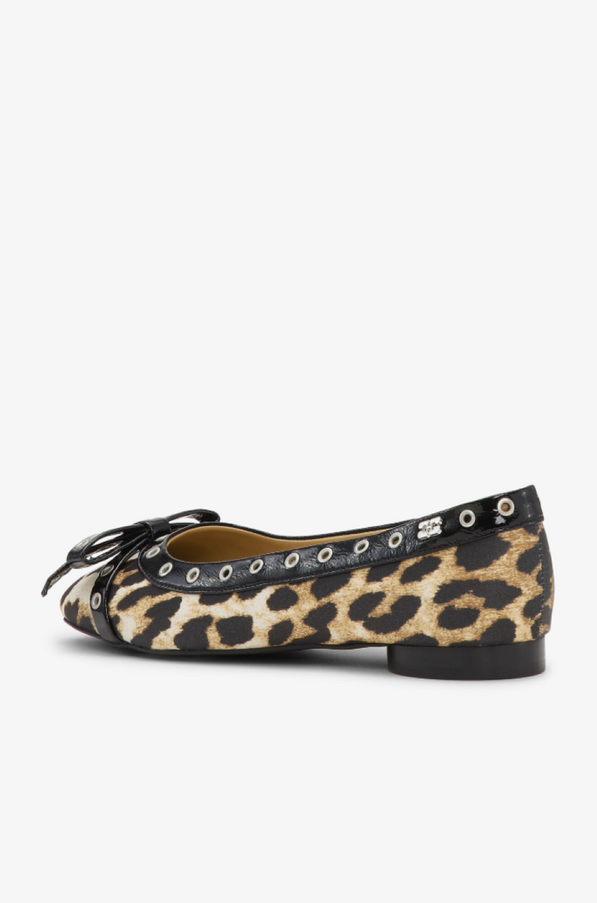 Ganni Leopard Eyelet Bow Ballerinas