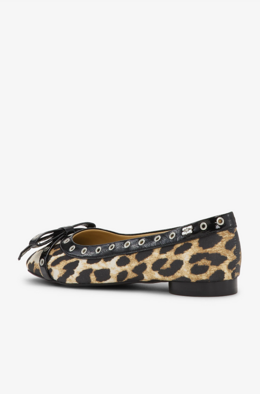 Ganni Leopard Eyelet Bow Ballerinas