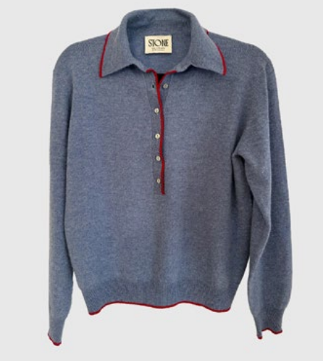 Stone Cashmere Polo Sweater - Stonewash/Red
