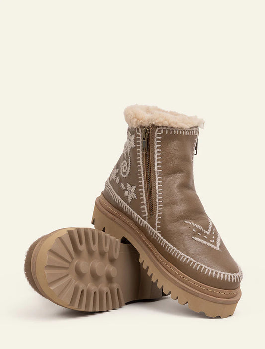 Laidback London Setsu 3.0 Paisley Embroidered Ankle Boot - Otter/Wheat