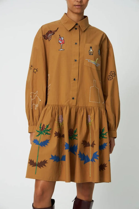 Stella-Nova Small Embroidery Dress - Khaki