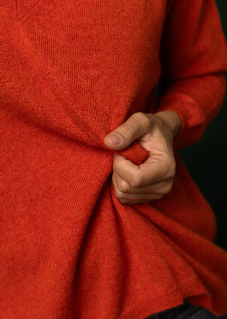 Stone V-Neck Cashmere Sweater - Burnt Orange