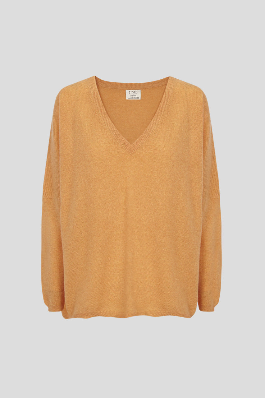 Stone V-Neck Cashmere Sweater - Marigold
