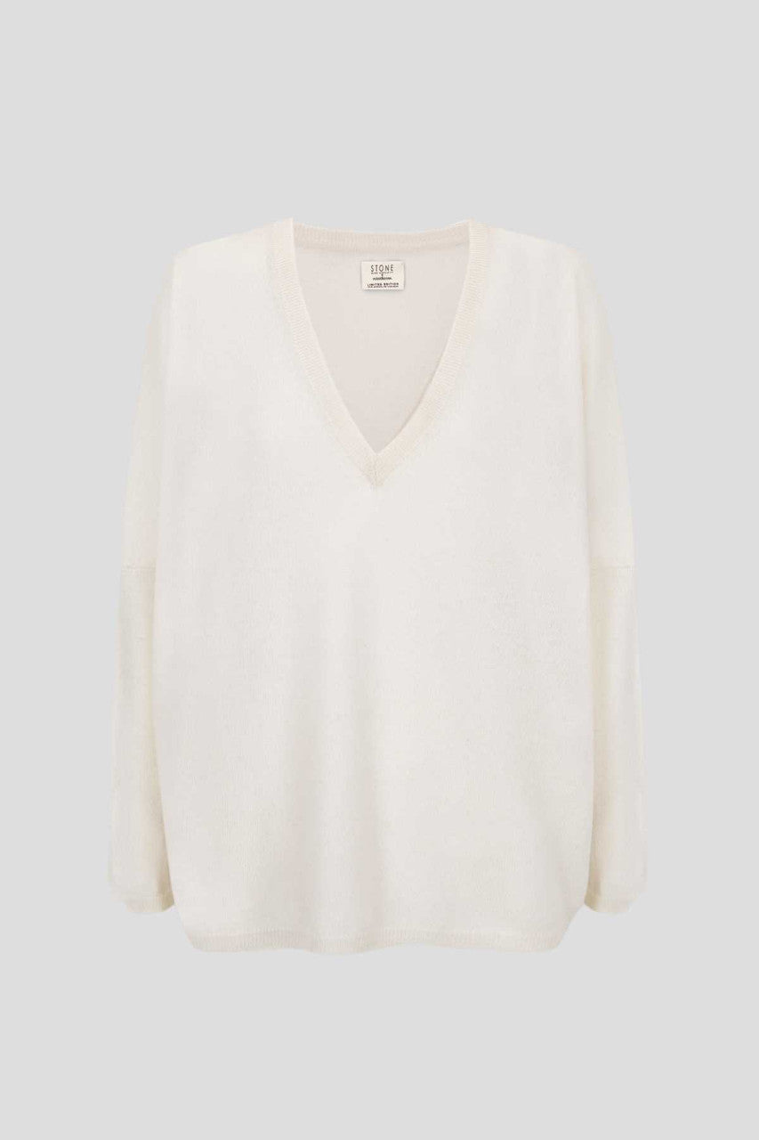 Stone V-Neck Cashmere Sweater - Warm White