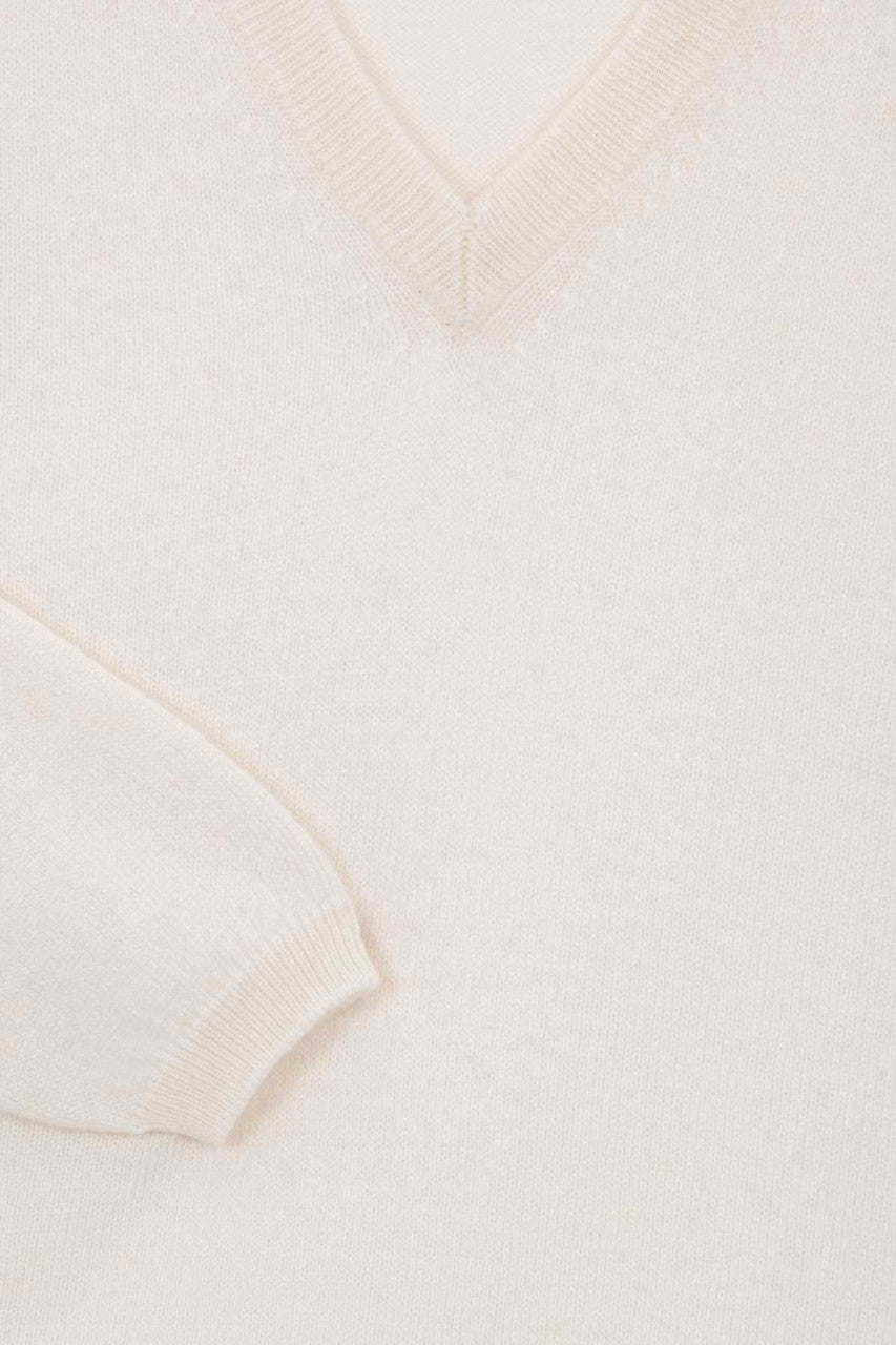 Stone V-Neck Cashmere Sweater - Warm White