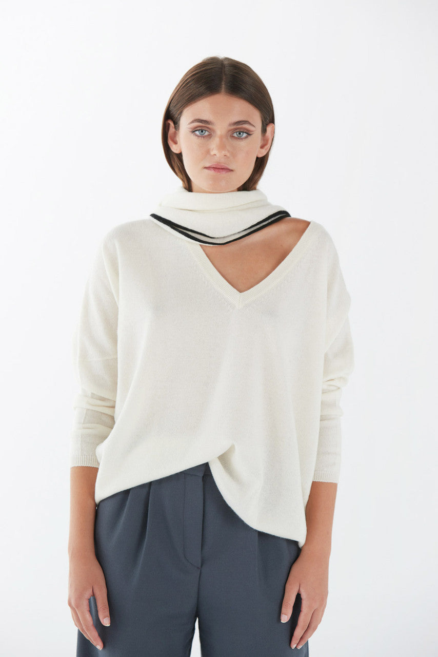 Stone V-Neck Cashmere Sweater - Warm White