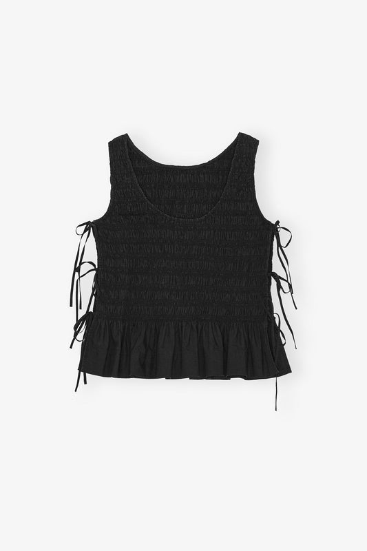 Ganni Cotton Poplin Tie String Top - Black