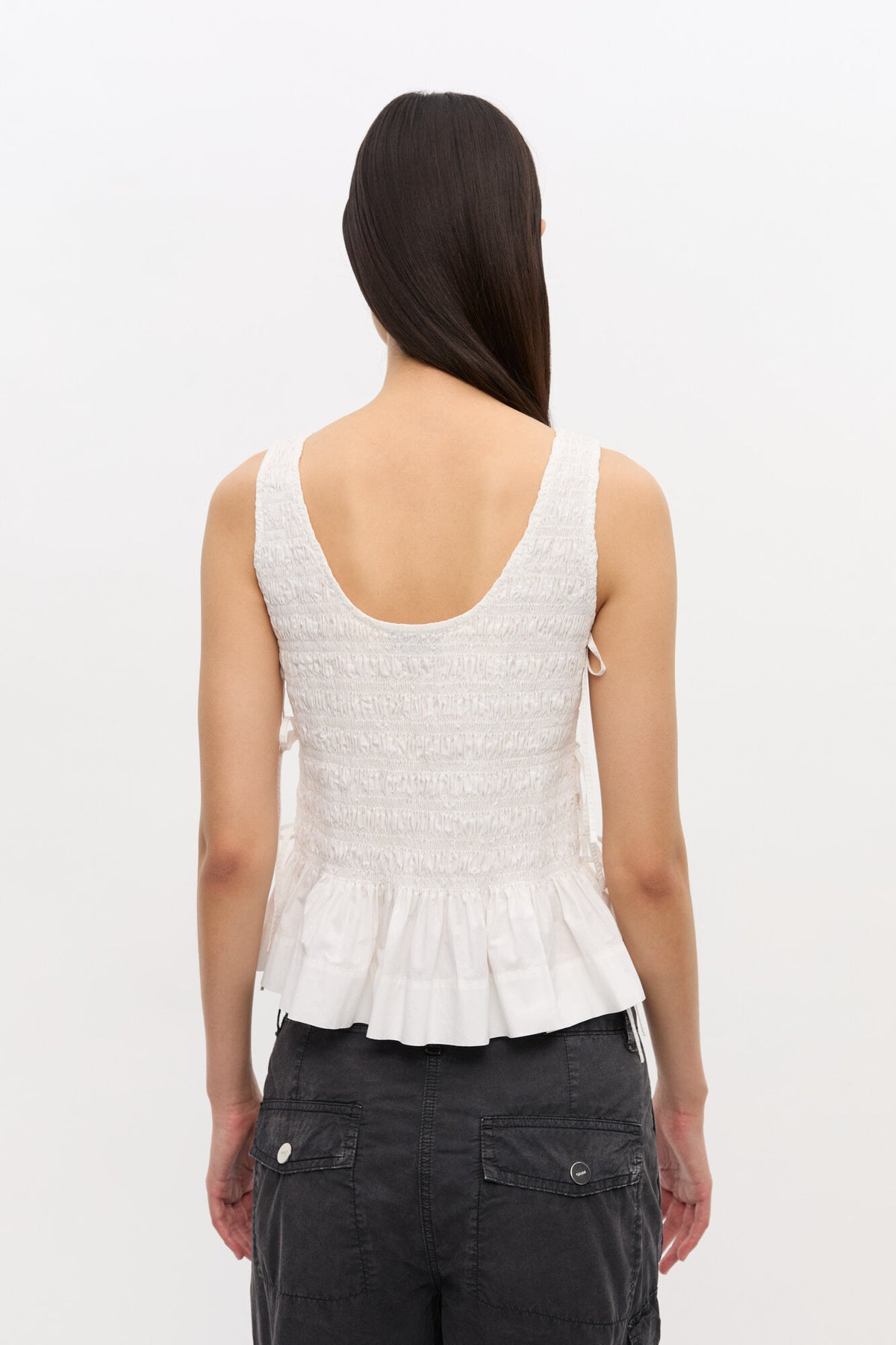 Ganni Cotton Poplin Tie String Top - Bright White