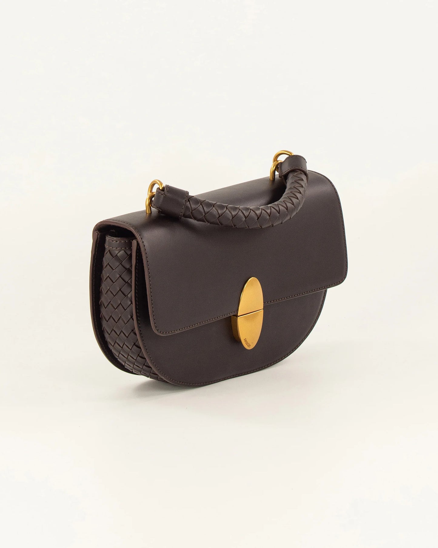 Sessun Tesoro Braided Box Leather Handbag - Deep Coffea