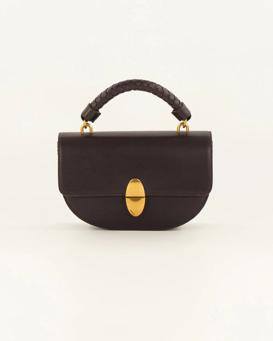 Sessun Tesoro Braided Box Leather Handbag - Deep Coffea