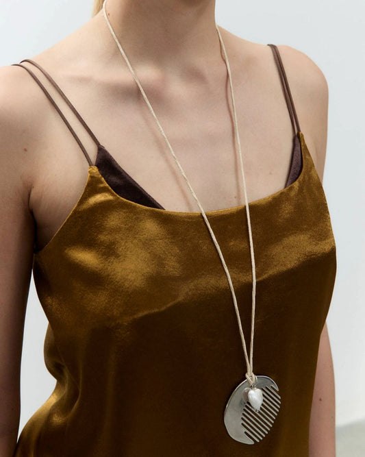 Alysi Shiny Satin Lingerie Top - Olio/Chocolate