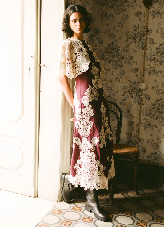 Sea-NY Medina Lace Midi Dress - Burgundy
