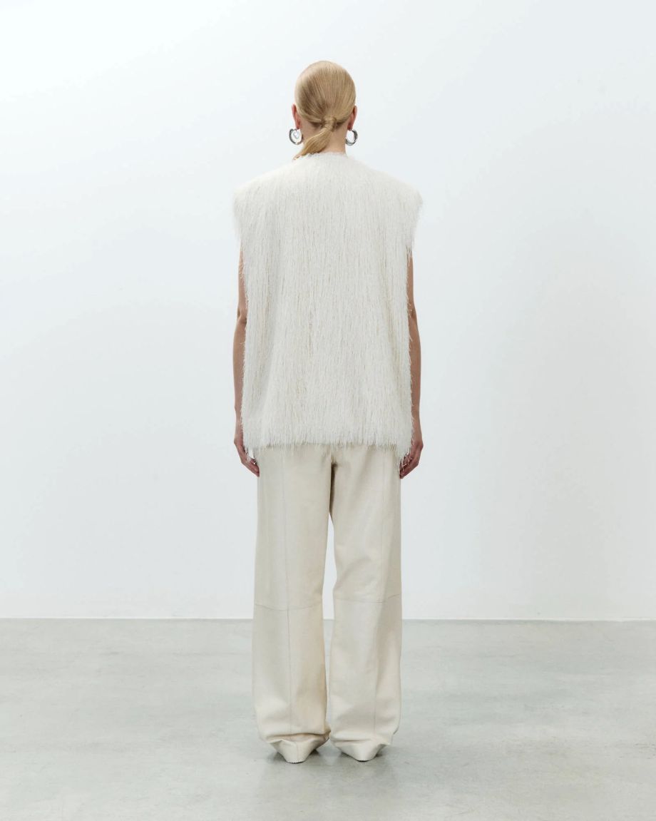 Alysi Fringe Long Vest - Meringue
