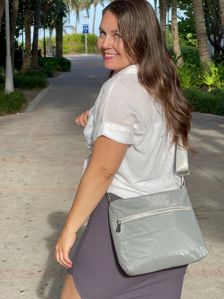 Hi, Love Puffer Purse - Shimmer Grey