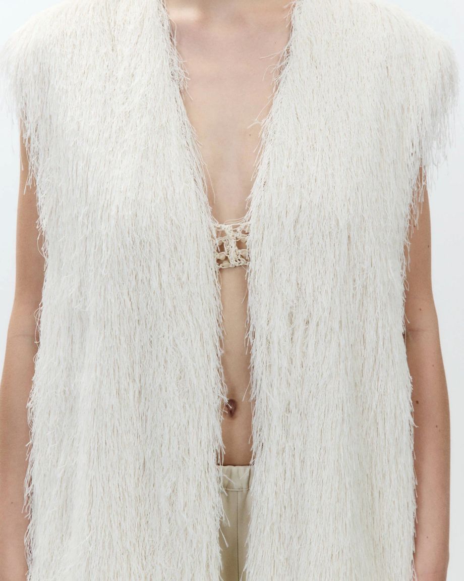 Alysi Fringe Long Vest - Meringue