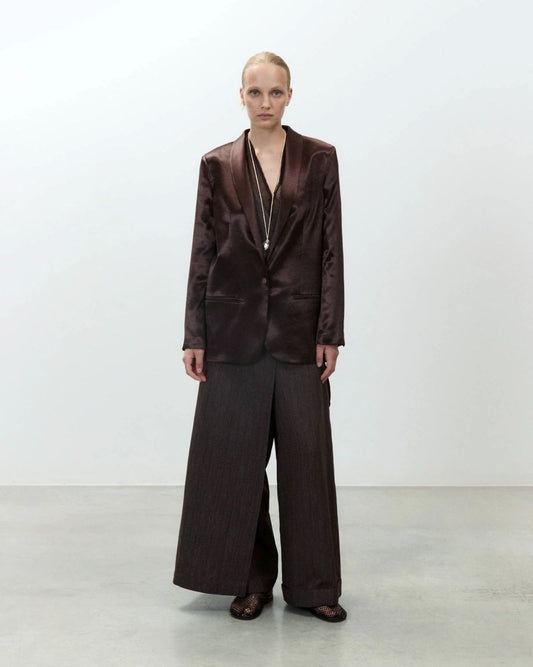 Alysi Shiny Satin Smoking Blazer - Chocolate