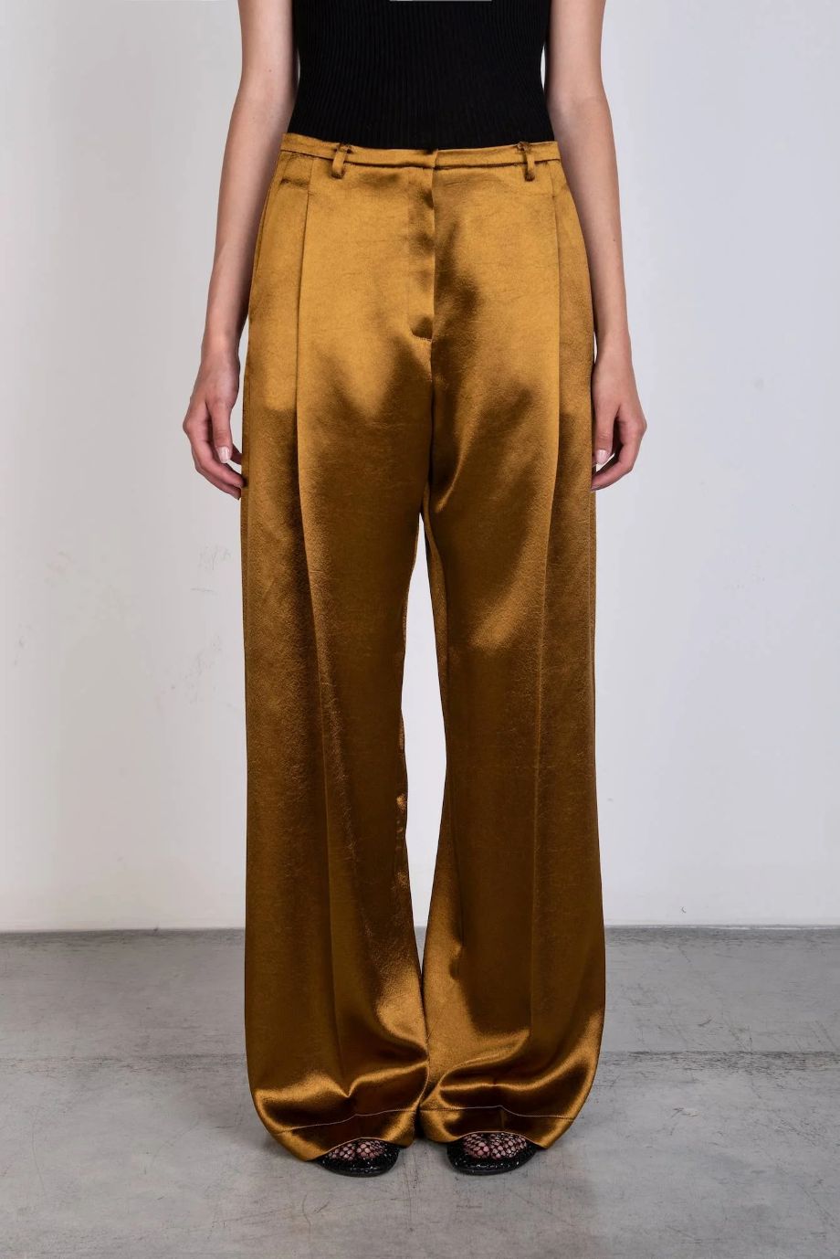Alysi Shiny Satin Pants - Chocolate