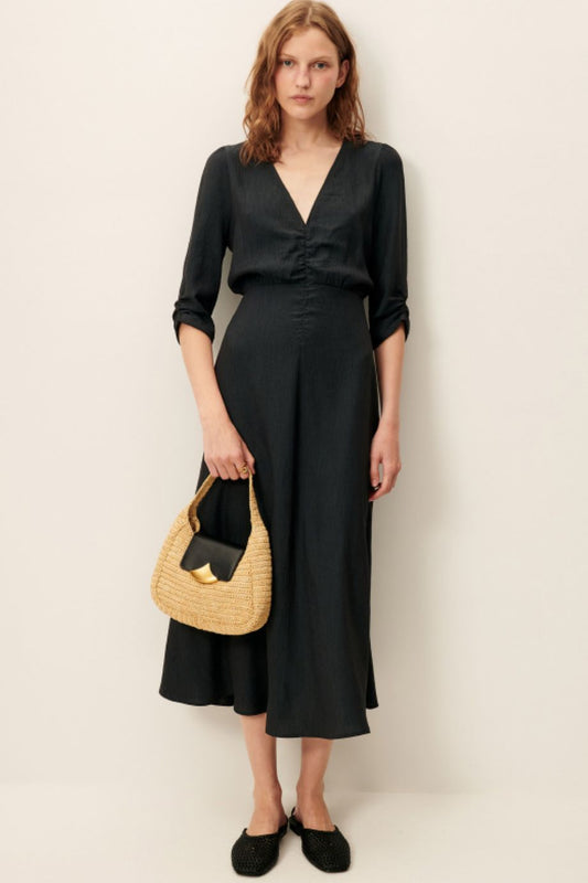 Sessun Nylia V-Neck Midi Dress - Smoke Green