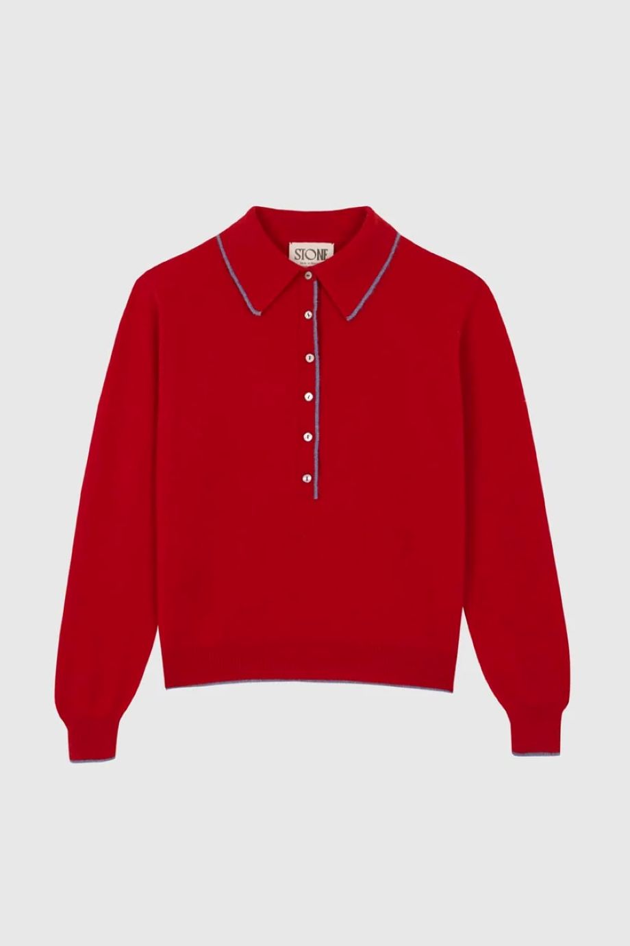 Stone Cashmere Polo Sweater - Red/Stonewash