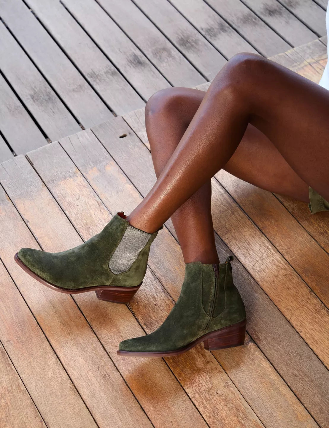 Penelope Chilvers Rove Suede Boot - Khaki/Pewter