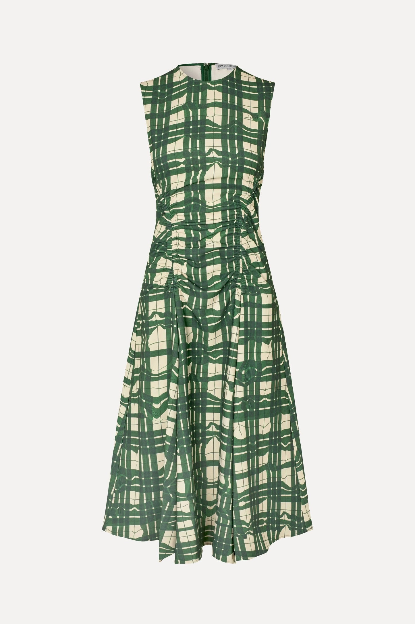 Stine Goya Sleeveless Gathered Midi Dress - Checkered Wave
