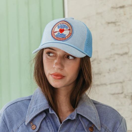 Freya Skiers are Better Lovers Corduroy Trucker Hat - Baby Blue