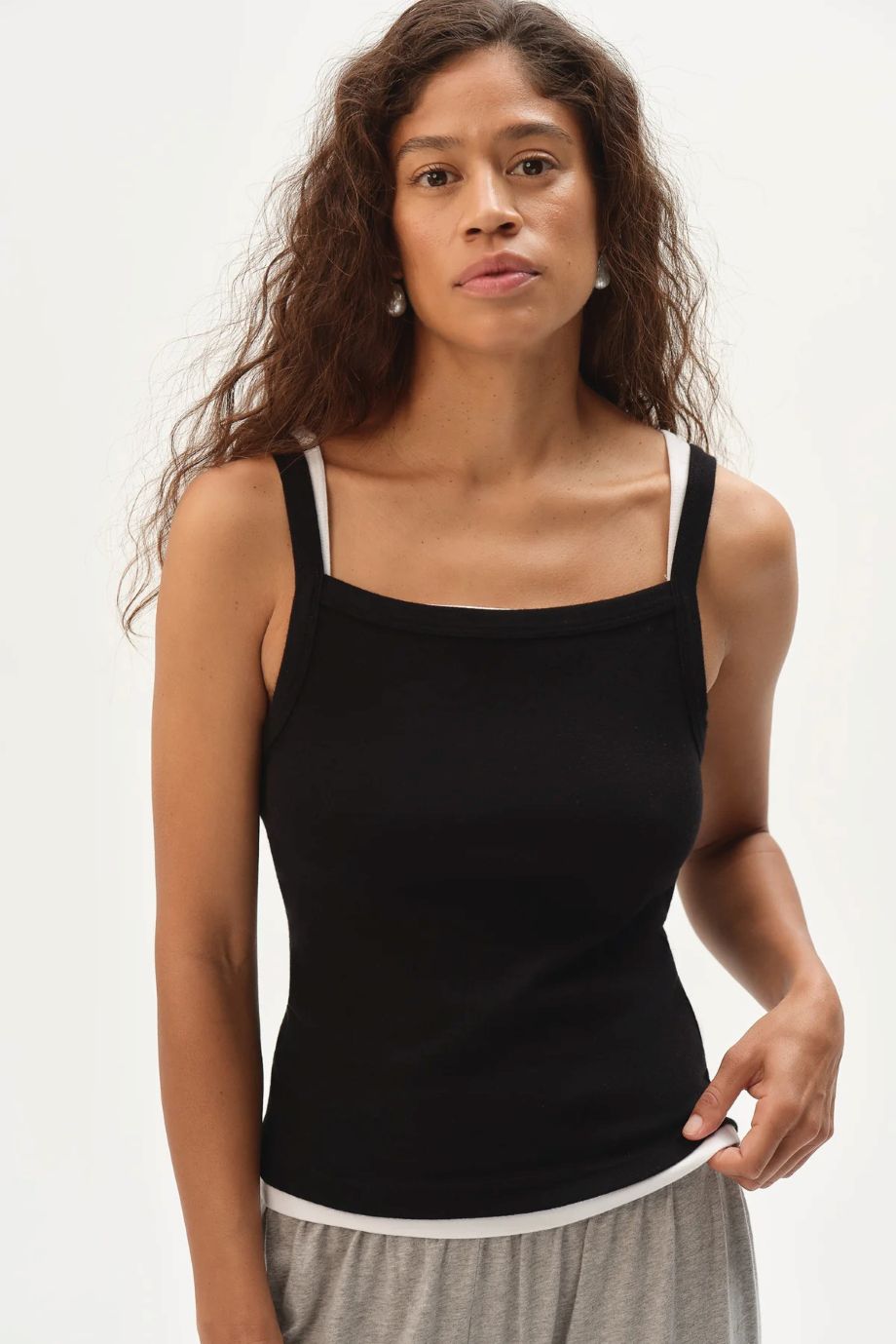 Donni Baby Rib Square Neck Tank - Jet
